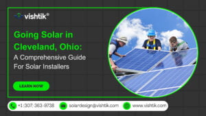Blog banner showing installers mounting panels for a Cleveland solar guide