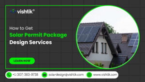 Blog banner showing residential rooftop panels for solar permit package design services