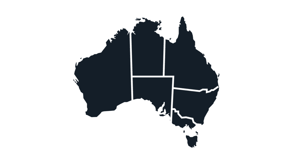 Dark map of Australia with state and territory boundaries