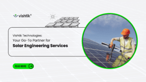 Blog banner showing a technician inspecting solar panels for engineering services
