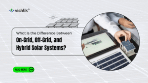 Blog banner comparing on-grid, off-grid and hybrid solar systems with a tabletop solar model
