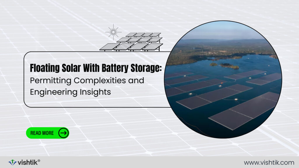 Blog banner about engineering and permitting floating solar with battery storage