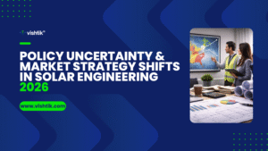 Blog banner about policy uncertainty and market strategy shifts in solar engineering for 2026