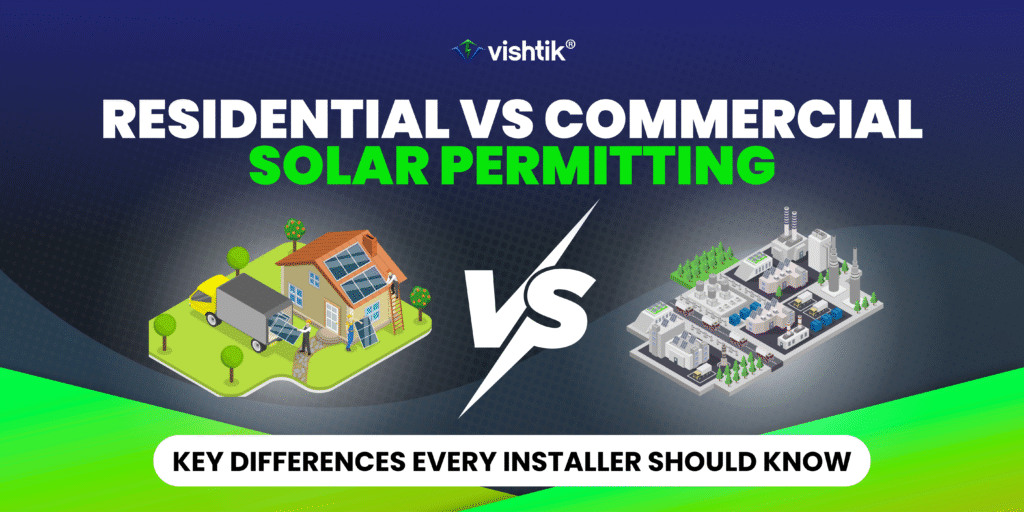 Blog banner comparing residential and commercial solar permitting requirements