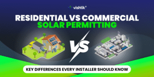 Blog banner comparing residential and commercial solar permitting requirements
