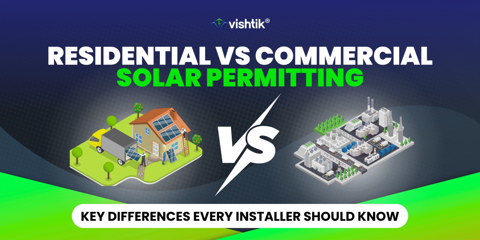 Blog banner comparing residential and commercial solar permitting requirements